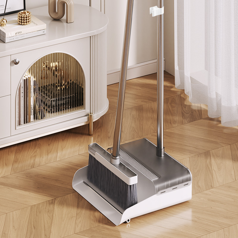 Foldable Household Broom and Dustpan Set for Living Room, Non-Stick Hair, Rotating Extended Soft Bristle Brush, Storage, No Hair Stickage