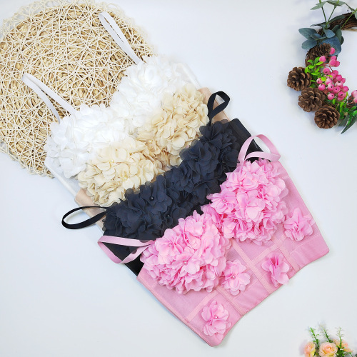 Lace mesh fishbone suspender short style flower vest with breast pad for outer wear bottoming breast-wrapped French beaded top