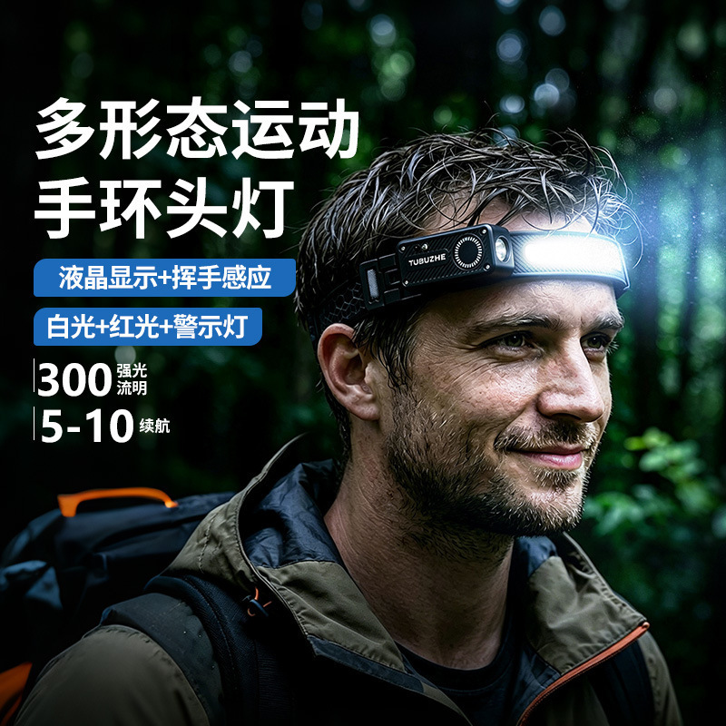 Running Headlamp with Strong Light, Rechargeable, Ultra-Bright, Sensor-Controlled Night Running Light, Cob Floodlight, Ultra-Light Magnetic Wrist Light, Red and Blue Light Running Headlamp with Strong Light, Rechargeable, Ultra-Bright, Sensor-Controlled Night Running Light, Cob Floodlight, Ultra-Light Magnetic Wrist Light, Red and Blue Light