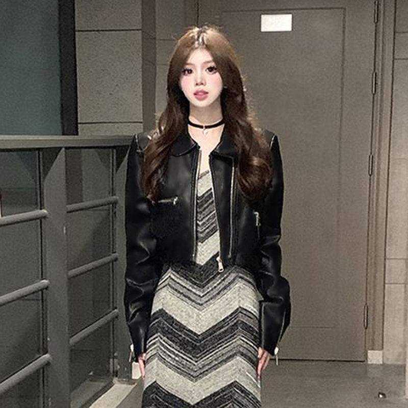 时尚皮夹克女短款2025春秋新款美式复古百搭机车皮夹克洋气|undefined