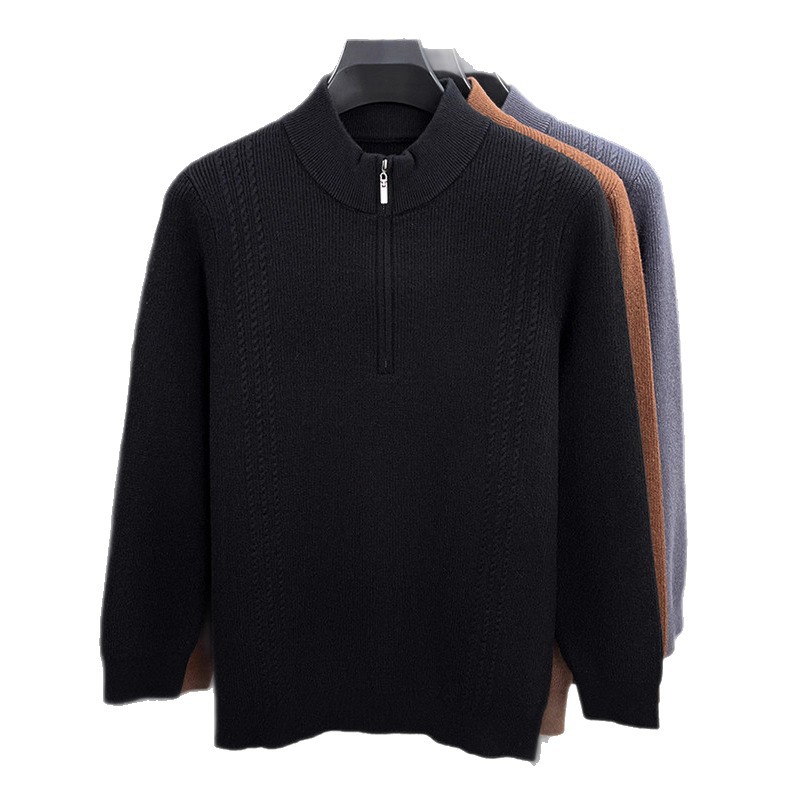 Jacquard de otoño y invierno para hombre nuevo color sólido medio cremallera suéter de vestir suéter de hombre