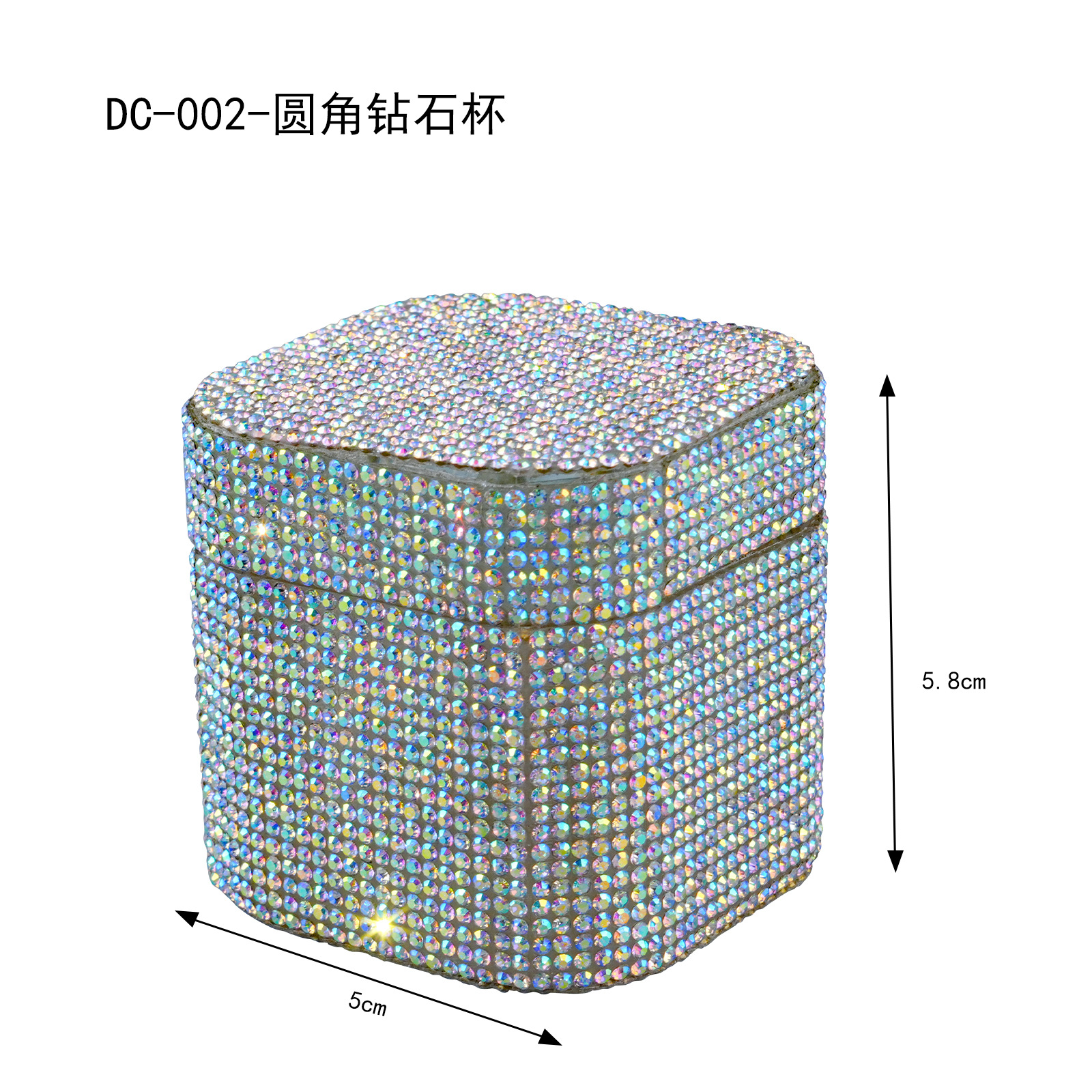 Taza de cristal de manicura taza de lavado de lápiz de alto nivel llena de diamante cuadrado transparente recipiente de limpieza de vidrio con taza de cubierta taza de joyería