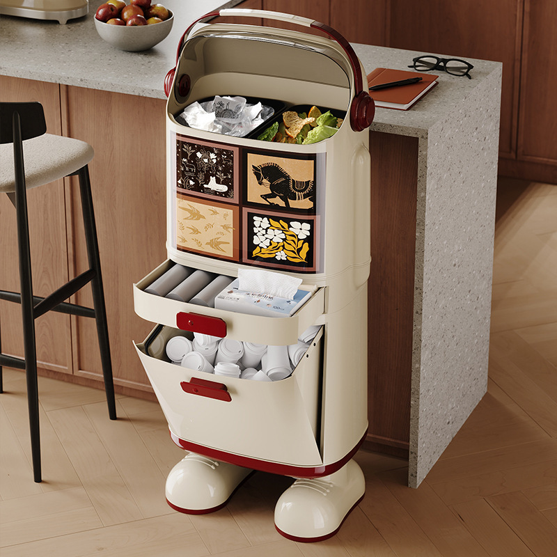 Trash Can, Antique-Style Kitchen, Large-Capacity Vertical Kitchen Waste Bucket, Multi-Layer Dry and Wet Separation, Removable Flip-Top Cleaning Bucket Trash Can, Antique-Style Kitchen, Large-Capacity Vertical Kitchen Waste Bucket, Multi-Layer Dry and Wet Separation, Removable Flip-Top Cleaning Bucket