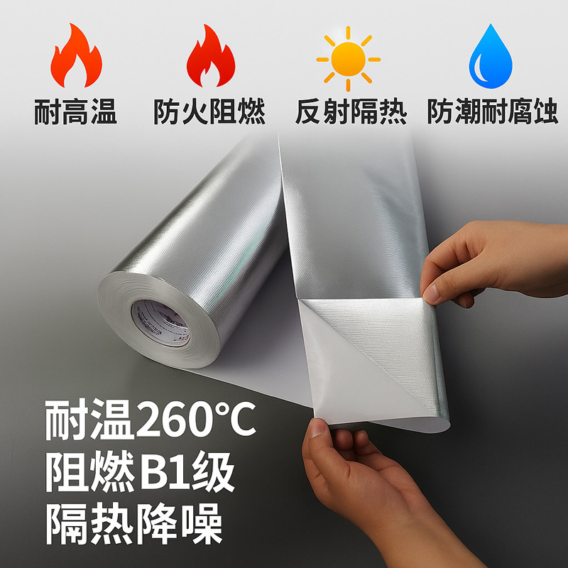 邦特自粘铝箔布防火复合布阻燃耐高温玻纤布反辐射铝箔布厂家现货