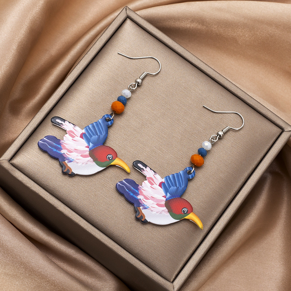 1 Paire Mignon Oiseau Perlé Impression Arylique Boucles D'oreilles display picture 8