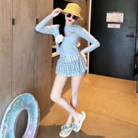 女童泳衣带胸垫新款儿童分体裙式泳装大童女孩夏季绝美游泳衣
