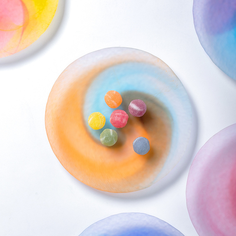 Japanese imported shuiye nitrate candy-colored Monet impression plate handmade dried fruit plate New Year snack plate glass tableware