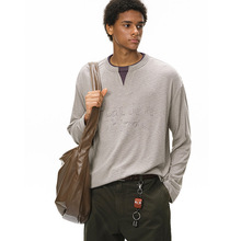 捷展男装|假两件刺绣长T25秋季新品潮牌美式V领拉领拼接长袖T恤男