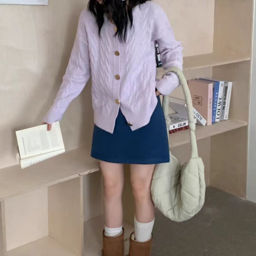 유럽과 미국 여성복 아마존 단색 백합 니트 카디건 꽈배기 심플 패션 길거