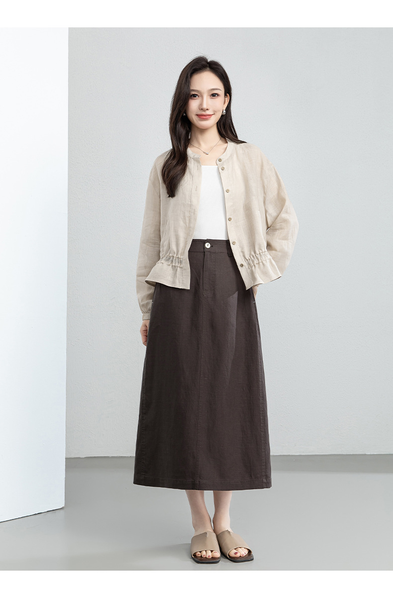 Chân váy chữ A dáng dài nữ chất liệu linen phối sợi tencel, thiết kế che khuyết điểm eo hông — màu xanh navy chi tiết 24