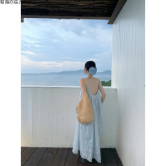 海边度假风重工提花吊带裙女夏季新款慵懒风露背显瘦长裙子女