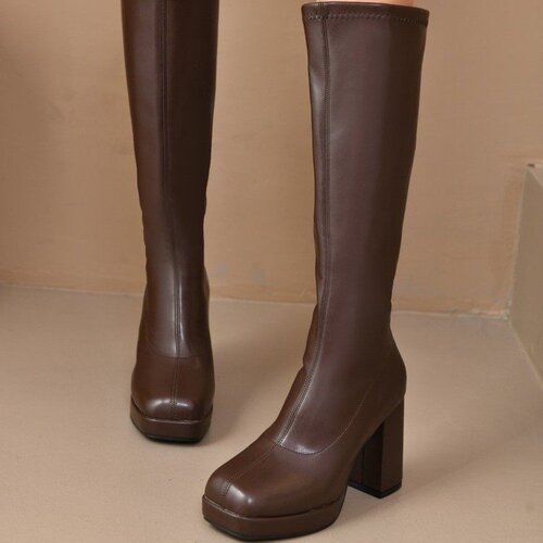 2025 new cross-border European and American thick sole thick heel thin elastic boots, high-heeled long boots, foreign trade cross-border fashion women's boots