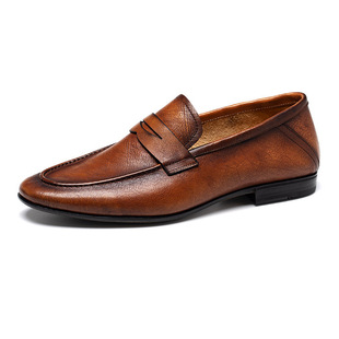 2024 Men's Shoes Summer New Genuine Leather Casual Shoes Round-toed British Style Slip-on Legs Breathable Loafers