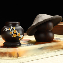 黑檀實木蓋置茶壺陶瓷蓋碗蓋子配件紫砂放壺蓋托架茶具墊茶道擺件
