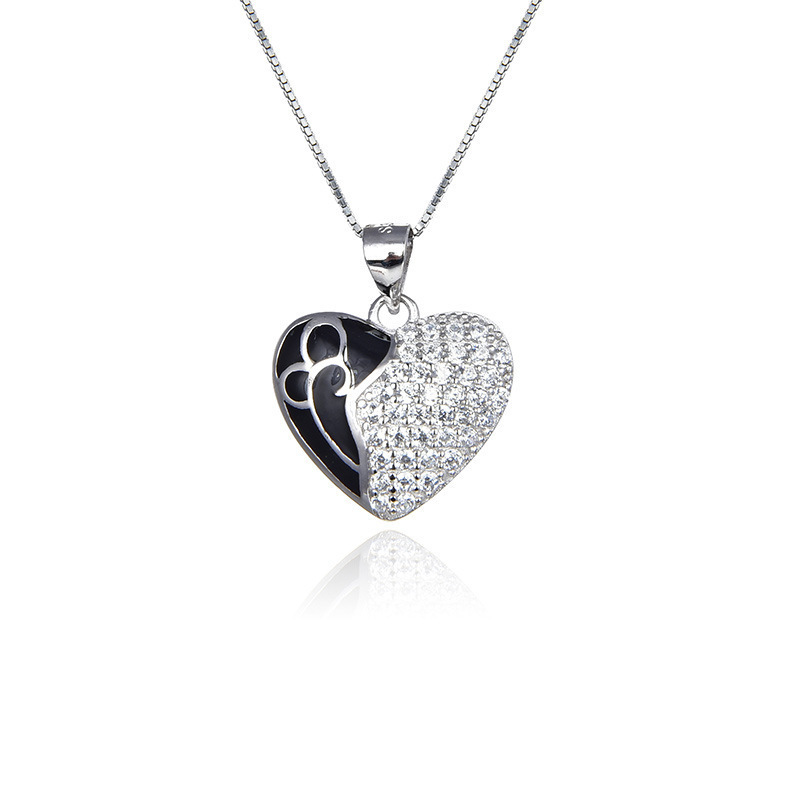 La tendencia europea y americana OL de moda colgante de cadena de clavícula en forma de corazón s925 plata esterlina con diamantes de goteo de aceite colgante de amor romántico