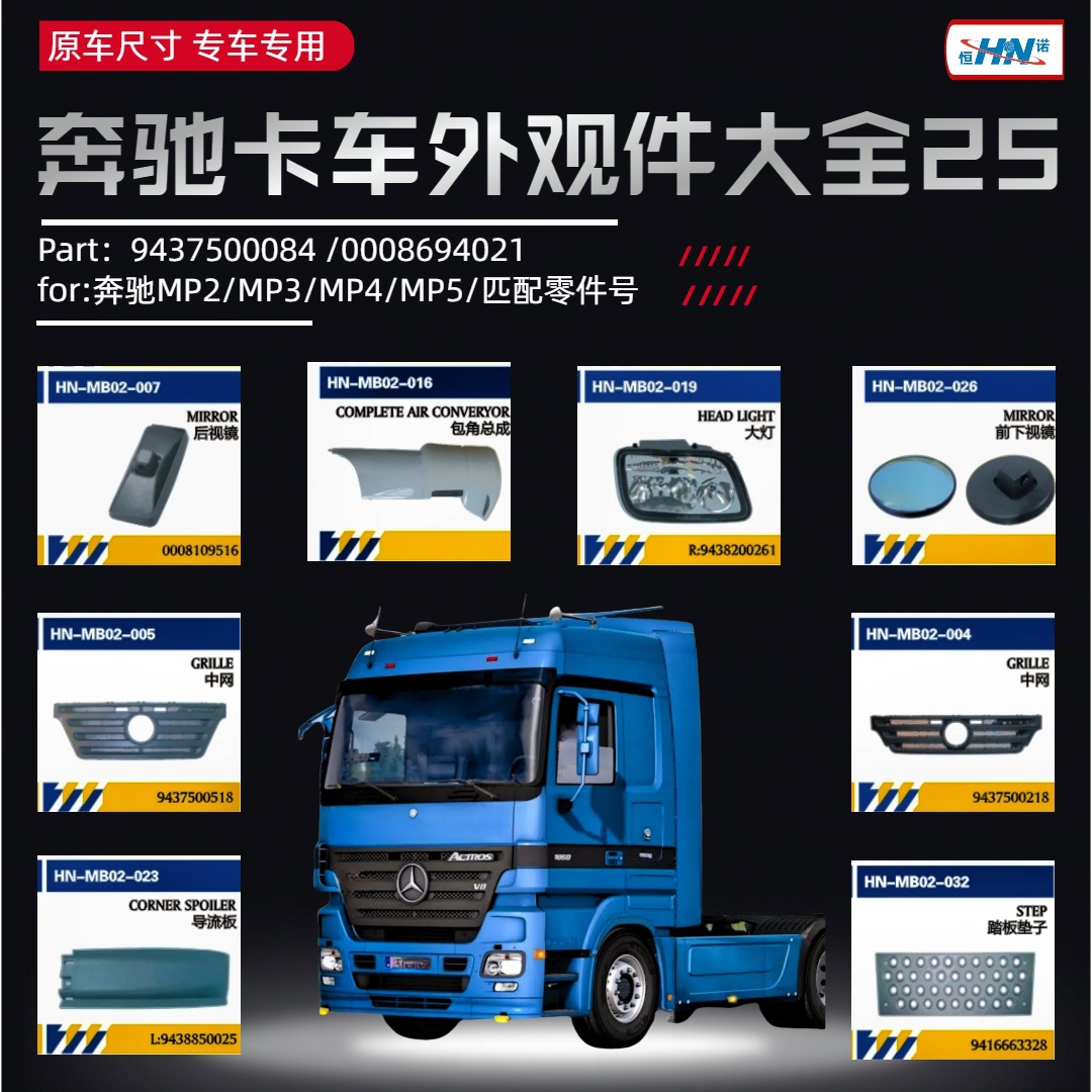 Aplicable a camiones Mercedes-Benz importados para guardabarros / soporte / bloqueo hidráulico / tira de tracción Serie ACTROS = accesorios de servicio