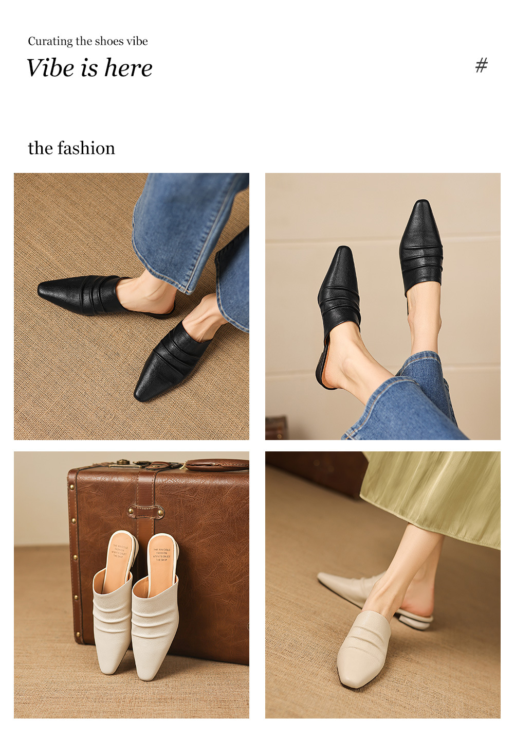 Dép sandal nữ bít mũi quai chữ V đế thấp da bò mùa xuân hè — đen chi tiết 1