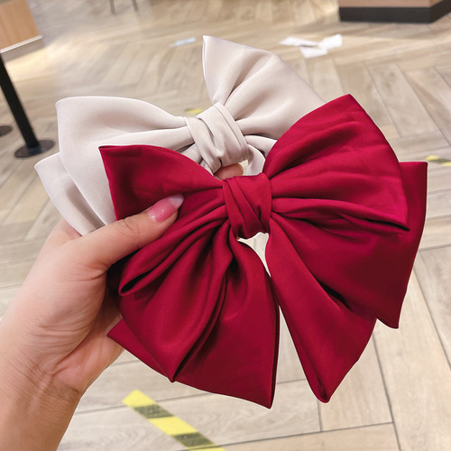 Korean high-quality drapey satin big bow hairpin ponytail top clip spring clip back head hairpin hairpin for women