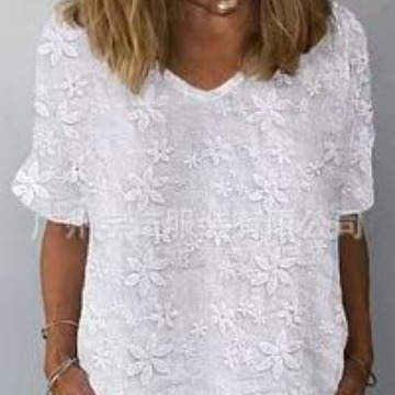 Amazon desea AliExpress 2023 verano europeo y americano de las mujeres Jersey bordado cuello en V elegante camisa