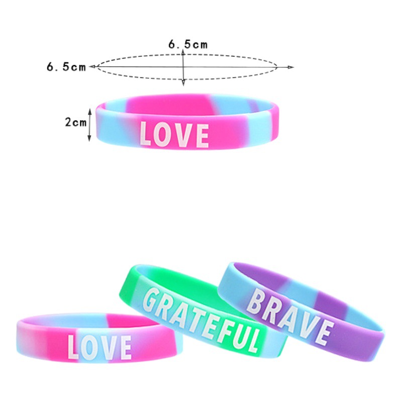 BRAVE LOVE BELIEVE STRONG PEACE tie-dye rubber bracelet mixed color silicone bracelet