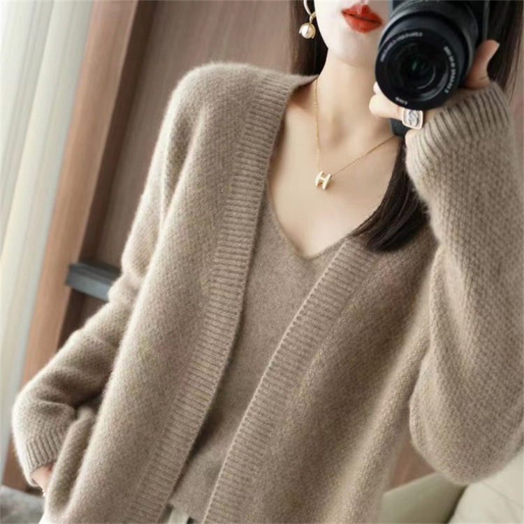 【中国直邮】 奢笛熊 秋冬新款针织衫吊带背心套装毛衣两件套 紫色 均码