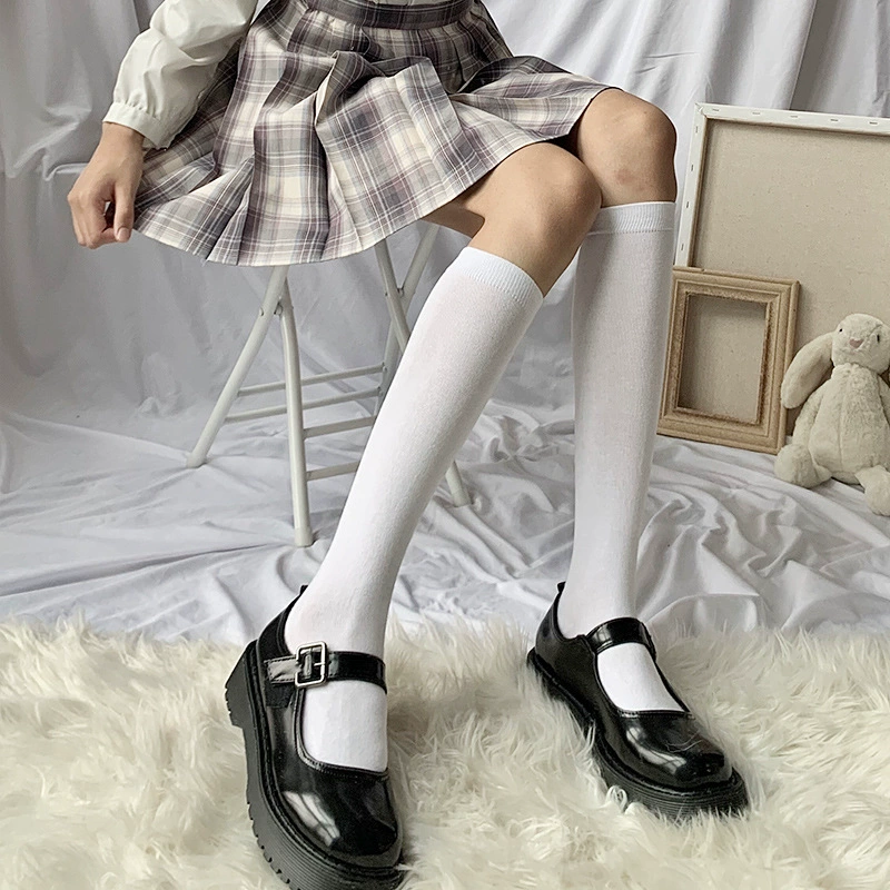 Новые 2024 белые носки для ног дети летние бархатные тонкие ножки jk высокий ствол и колено тонкий средний цилиндр