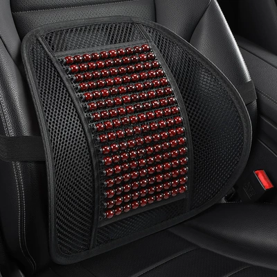 Car Lumbar Support Summer Breathable Maple Wood Cushion Cool and Breathable Truck Backrest Office Massage Waist Cushion for Car Use (Waist support) - zy-small-bead-waist-support-black-edge-burgundy