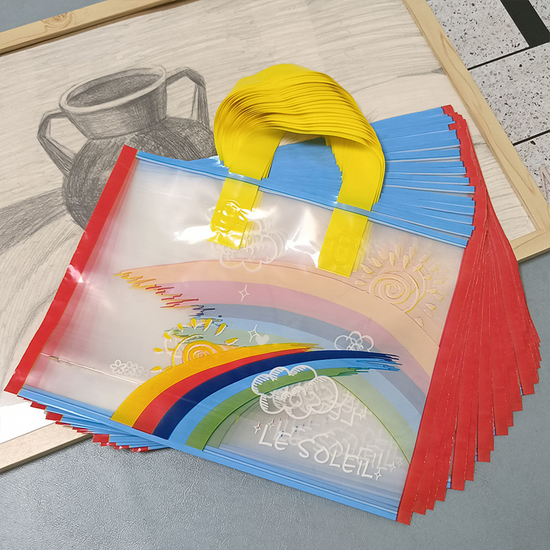 Transparent rainbow handbag clothing store shopping bag kindergarten children hand gift bag large and medium size small size gift bag Transparent rainbow handbag clothing store shopping bag kindergarten children hand gift bag large and medium size small size gift bag