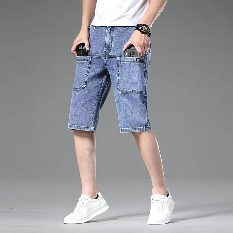 Multi-Pocket New Style Jeans, Stretchy Straight Workwear for Men, Durable, Spring and Autumn, Six-Pocket, Loose Fit, Long Pants, Stain-Resistant