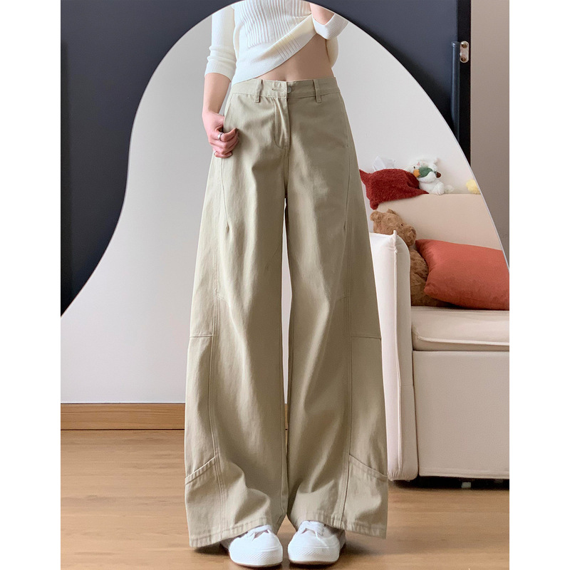 Khaki Casual Versatile Straight-Leg Jeans for Women, New Spring Design, Relaxed Fit, Slimming, Drapey Wide-Leg Pants Khaki Casual Versatile Straight-Leg Jeans for Women, New Spring Design, Relaxed Fit, Slimming, Drapey Wide-Leg Pants