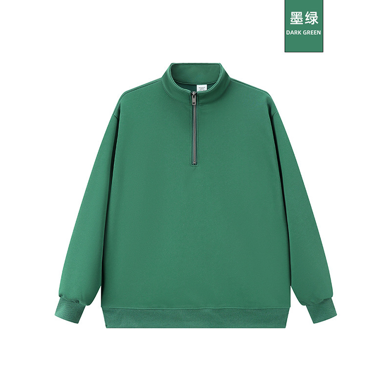纯色无帽工作服外套立领潮牌重磅跨境男装黑色运动半拉链卫衣定制|undefined