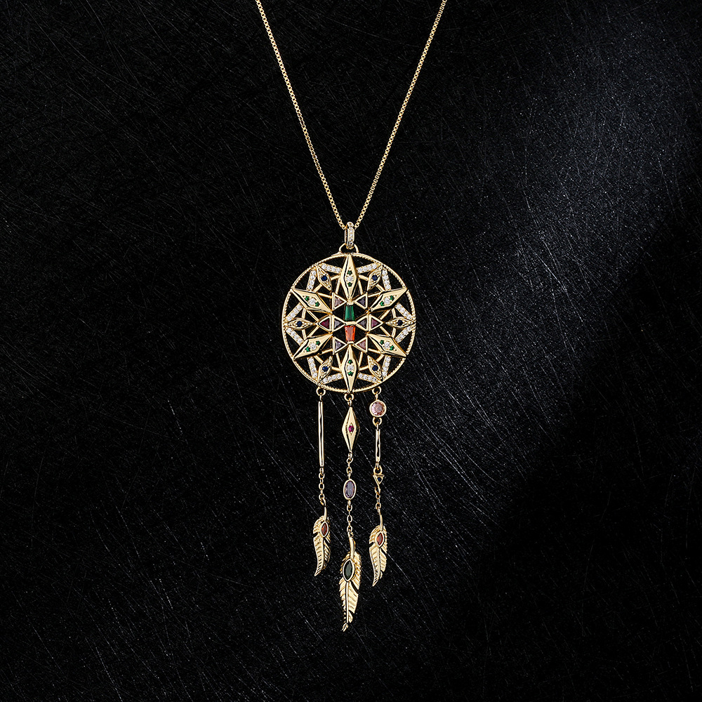 new copper micro-inlaid zircon retro dream catcher pendant necklace