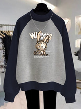 半高领卫衣女秋装新款宽松洋气撞色插肩加绒加厚兔子上衣外套