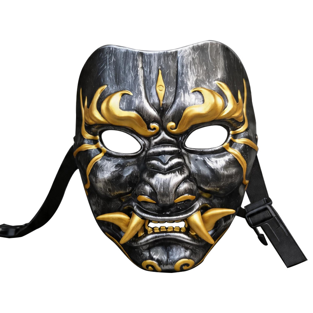 Todo el rostro negro dorado estilo nacional armadura Hanfu cos accesorios se pueden usar máscara de cara antigua oro negro samurai fantasma image 7