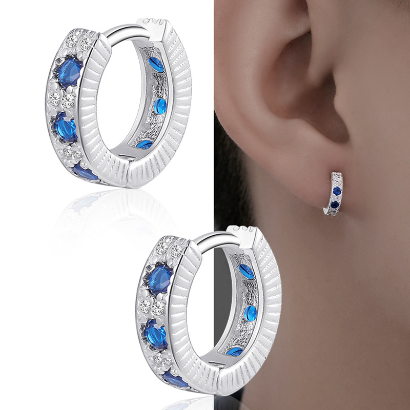 Zirkon-Ohrringe für Herren, modisch, hochwertig, vielseitig, schlicht, Manschetten-Accessoires für Damen, trendiger, leichter Luxus, Nischen-Stil, blaues Ohr_voghion.com