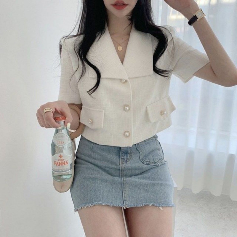 Chaqueta de traje de viento de fragancia pequeña mujer corta 2024 primavera y verano nuevo estilo coreano suelto casual traje pequeño de manga corta image 4
