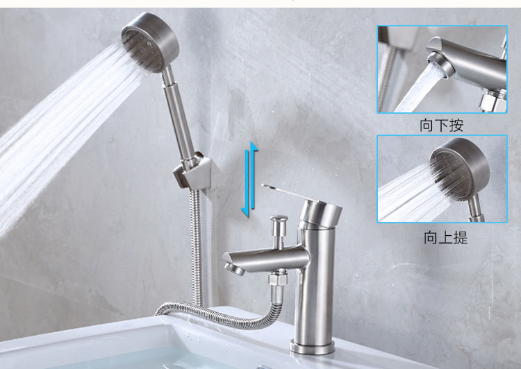 Cross-border 304 stainless steel two-function washbasin faucet, cold and hot lifting washbasin faucet, three-in-one faucet for washing face and shower Item Picture