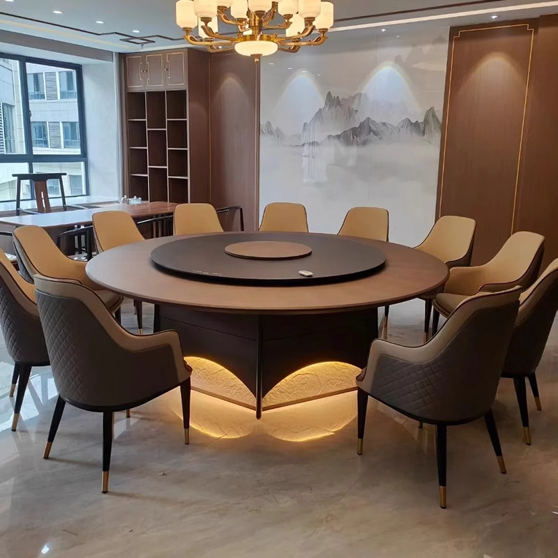 Electric dining table with large round table lights with rock plate turntable hotel hotel club restaurant box 20 people round table