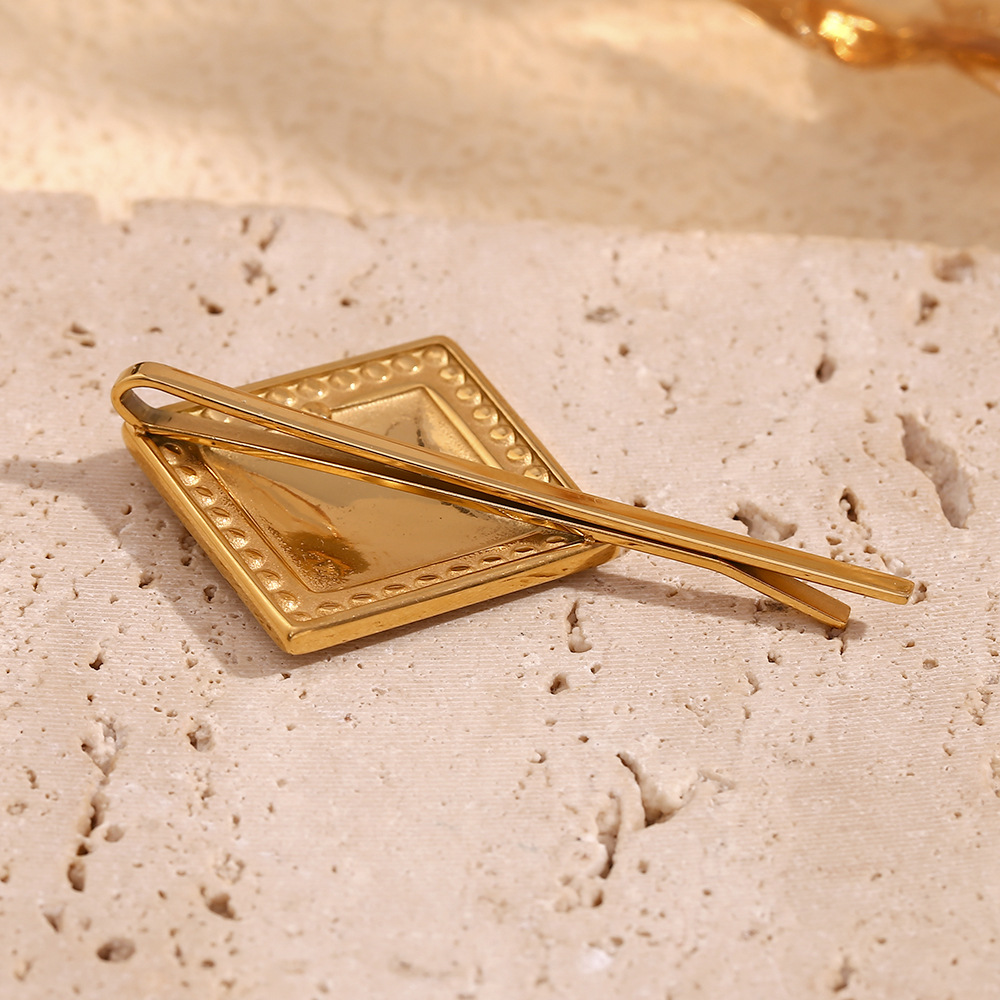 Unisex Mode einfache geometrische Design Haarschmuck Edelstahl vergoldet glatte quadratische Kante Diamant Haarnadel_voghion.com
