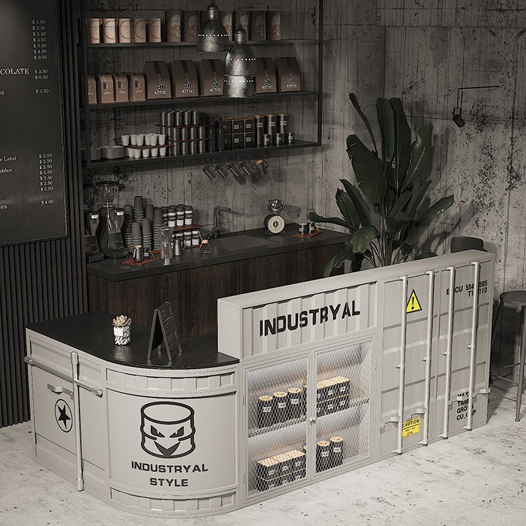 Industrial style iron bar cashier container milk tea shop clothing store creative retro front desk