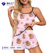 跨境欧美temu外贸2026年夏季牛奶丝吊带睡衣女家居服工厂直销批发