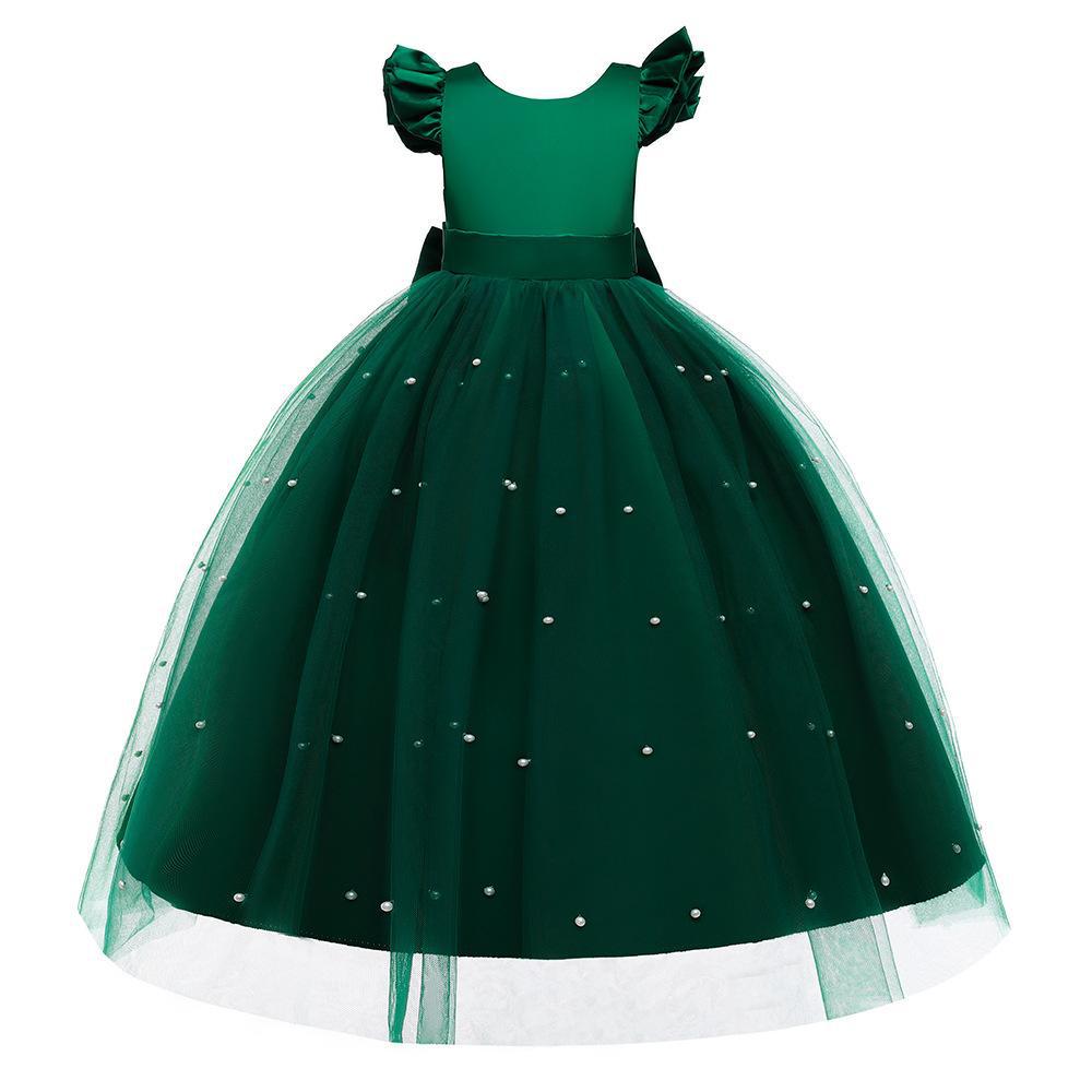 Nuevo vestido largo sin mangas hecho a mano perla vestido de noche ropa de rendimiento vestido de princesa vestido de los niños