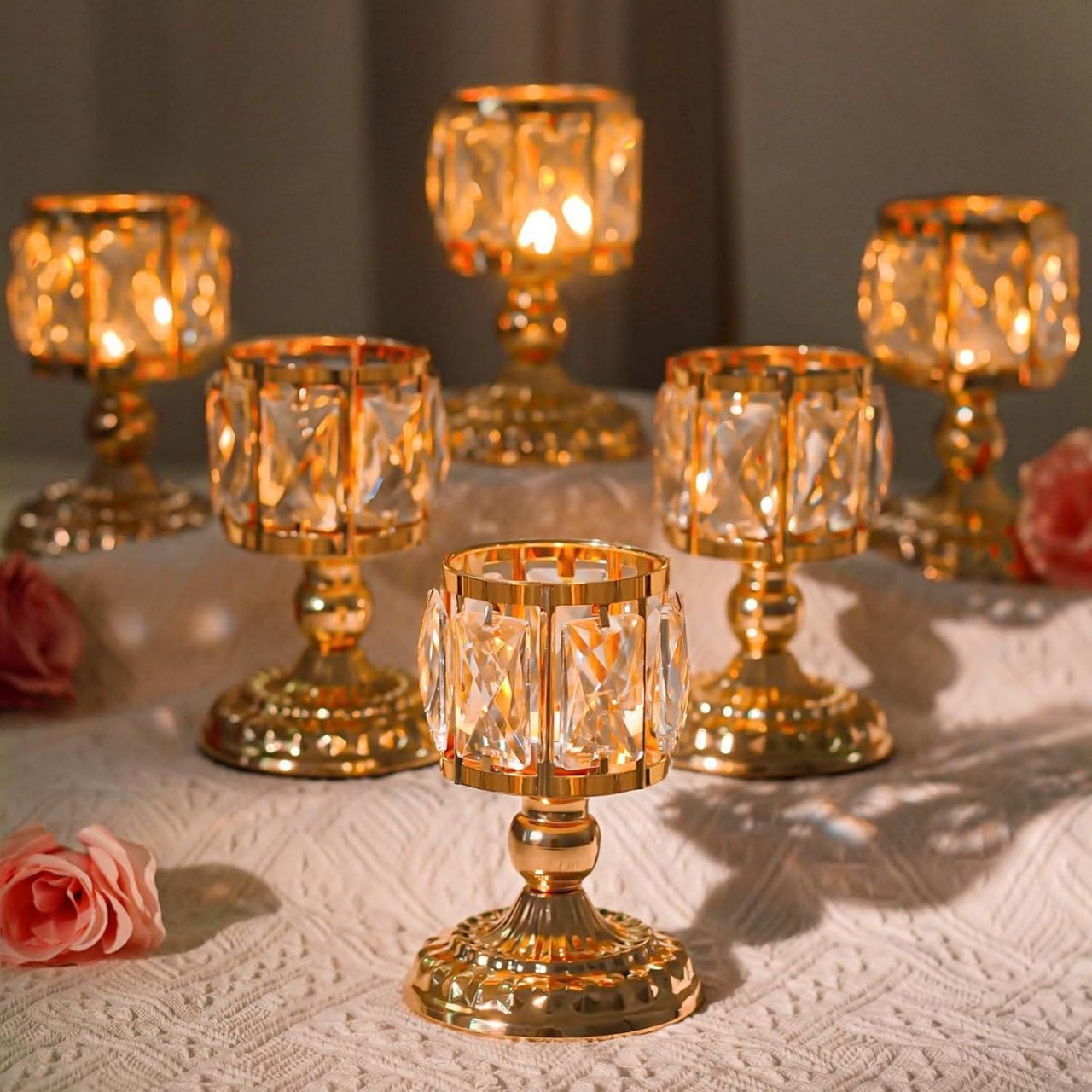 欧式水晶烛台轻奢婚庆餐桌摆件金色银色烛光晚餐装饰品高级感摆设