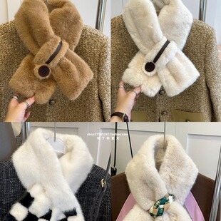 Plush Scarf Details Upgraded 2.0 Advanced Temperament Imitation Rabbit Hair Scarf Cross Neck Scarf Winter Warm