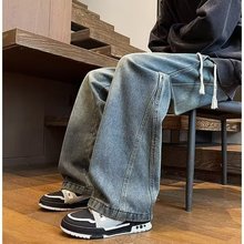 高街男士牛仔裤秋冬季新款复古裤对吧直筒裤子长裤休闲宽松美式潮