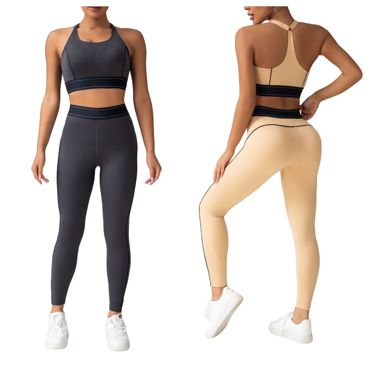 High-Waisted Butt-Lifting Yoga Suit for Women with Padded Bra and Pants Two-Piece Running Shock-Proof Push-Up Contrasting Color Fitness