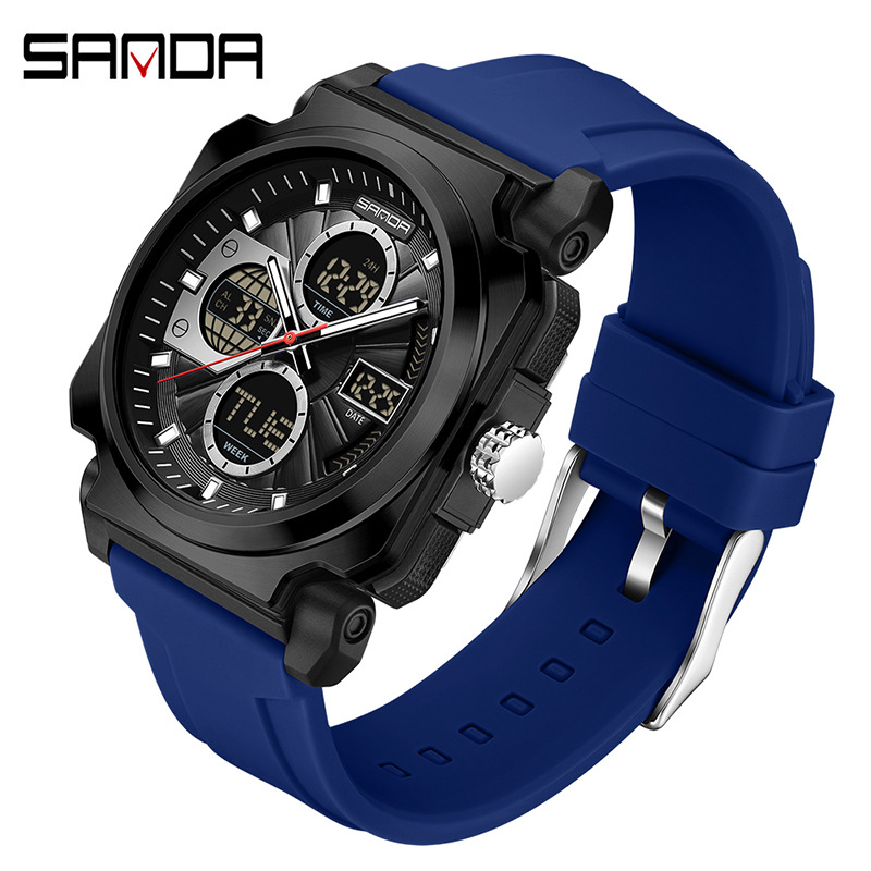 Sanda SANDA nuevo reloj electrónico multifunción doble pantalla impermeable reloj deportivo al aire libre reloj despertador luminoso 3377