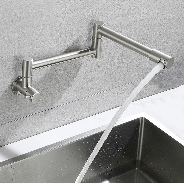 Foreign Trade Wall-Mounted 304 Stainless Steel Brushed Nickel Telescopic Rotating Water Outlet Cross-Border Wall-Mounted Folding Single Cold Water Faucet