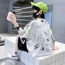 男童夏装短袖T恤2025新款夏季中大儿童男孩痞帅纯棉上衣宽松潮牌t