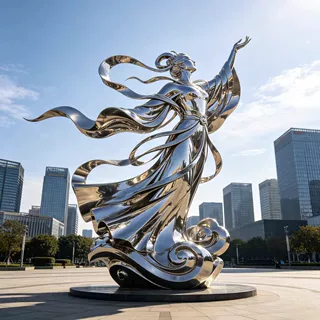 定制镜面不锈钢飞仙人物雕塑现代园林景观户外艺术酒店水景装饰摆